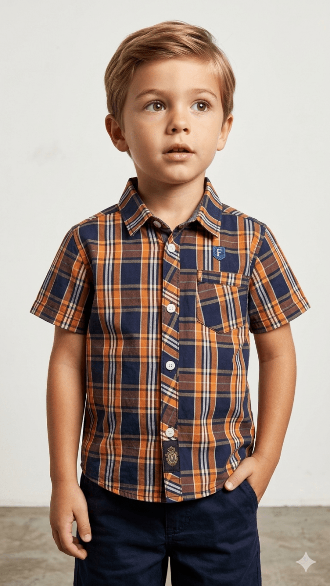 BILLIONAIRE ORANGE AND BLUW CASUAL SHIRT HALF SLEEVES (BG-000687) - boy tshirt