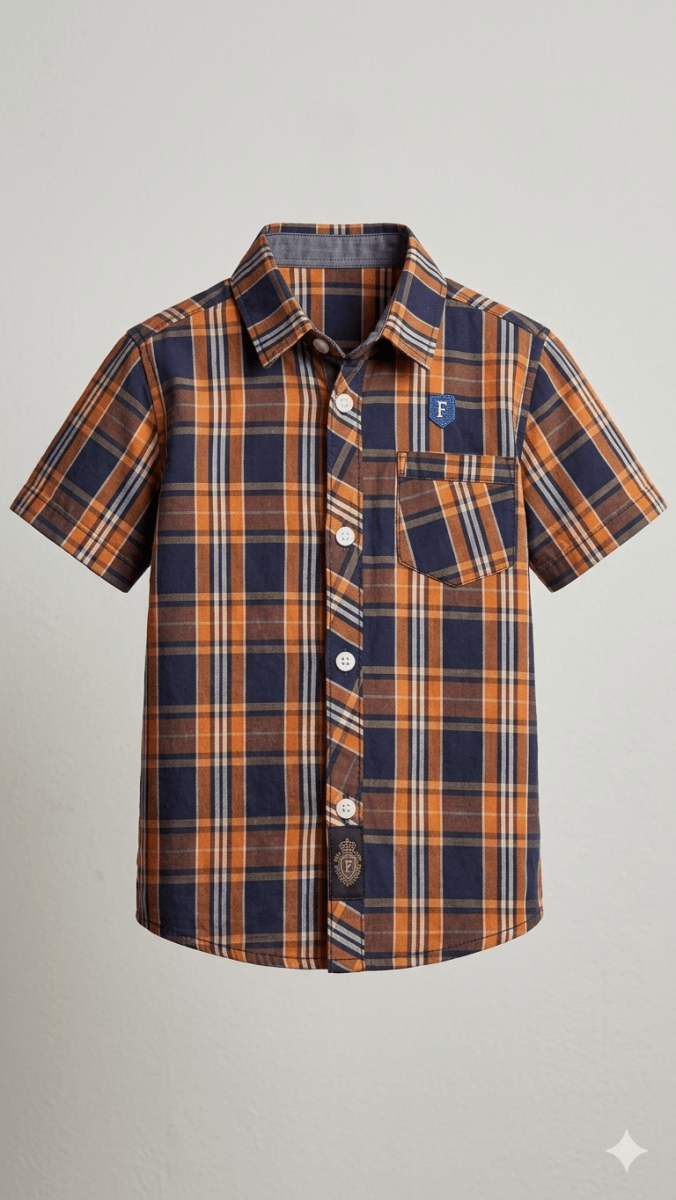 BILLIONAIRE ORANGE AND BLUW CASUAL SHIRT HALF SLEEVES (BG-000687) - boy tshirt