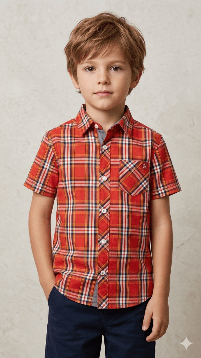 BILLIONAIRE RED CASUAL SHIRT HALF SLEEVES (BG-000688) - boy tshirt