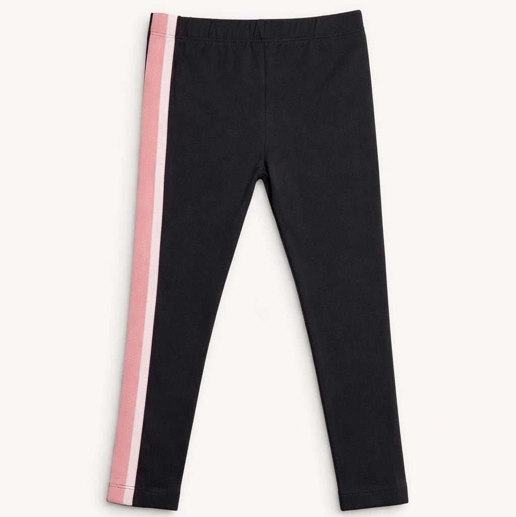 Black Legging with Pink & White Side Stripes (BG-000241) - girl tights