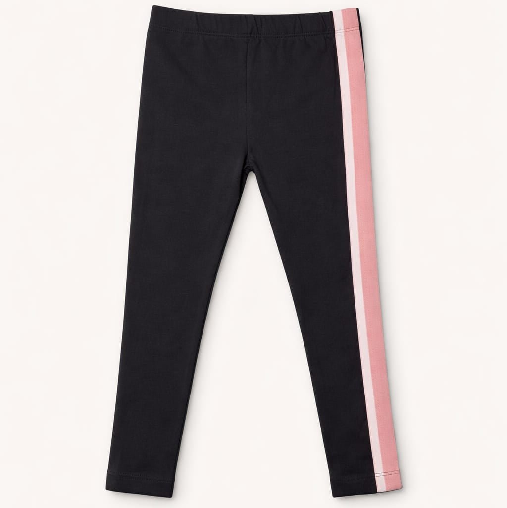 Black Legging with Pink & White Side Stripes (BG-000241) - girl tights