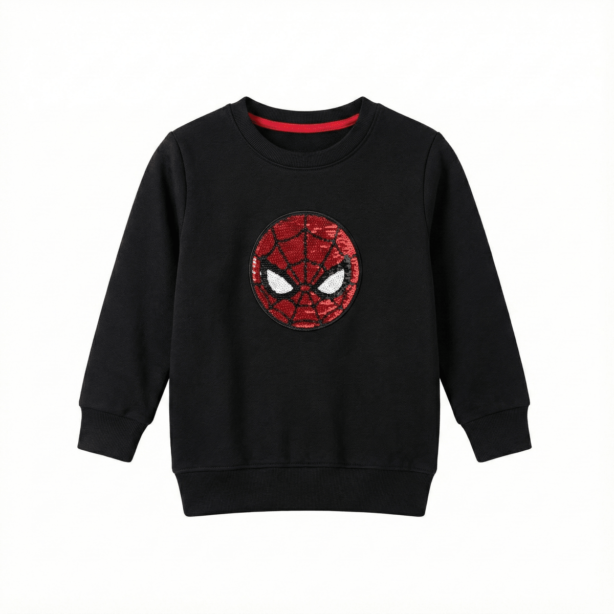 Black spiderman face embroidered terry fabric sweatshirt (BG-000073)