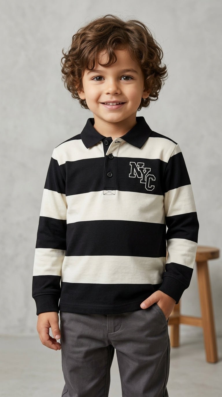 Black & White Polo Shirt with NYC Embroidery (BG-000142)