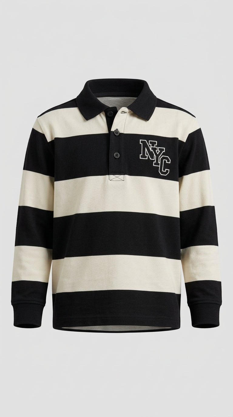 Black & White Polo Shirt with NYC Embroidery (BG-000142)