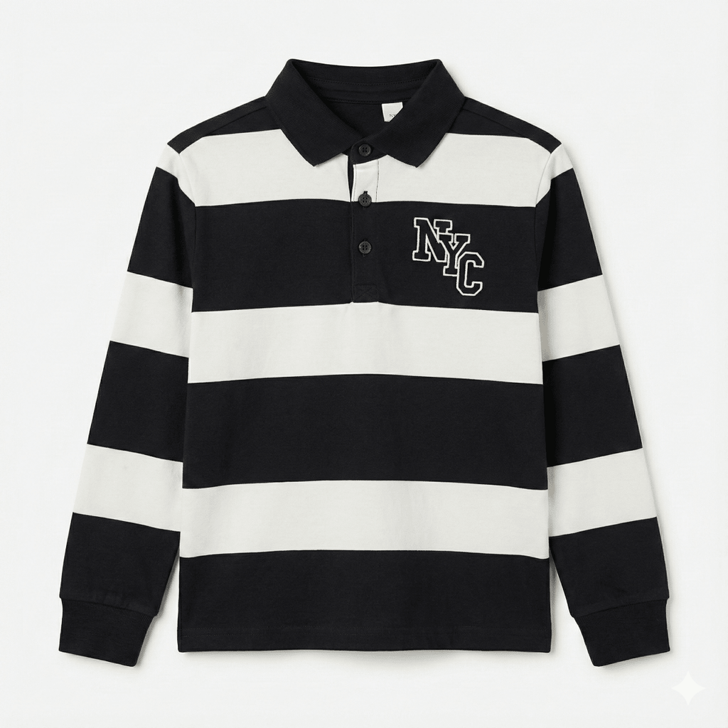 Black & White Polo Shirt with NYC Embroidery (BG-000142)