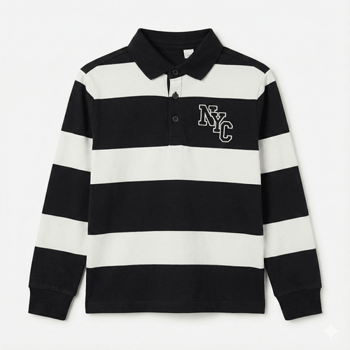 Black & White Polo Shirt with NYC Embroidery (BG-000142)