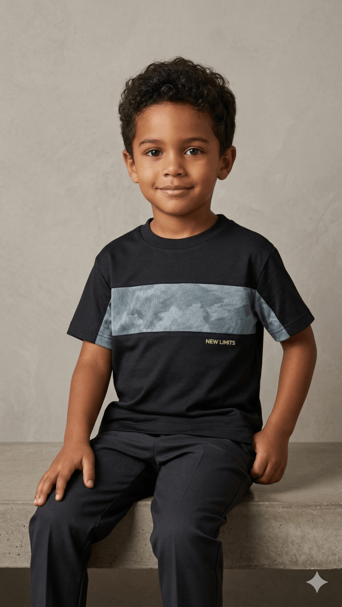 black with mid green n sky blue BG-000460 - boy tshirt