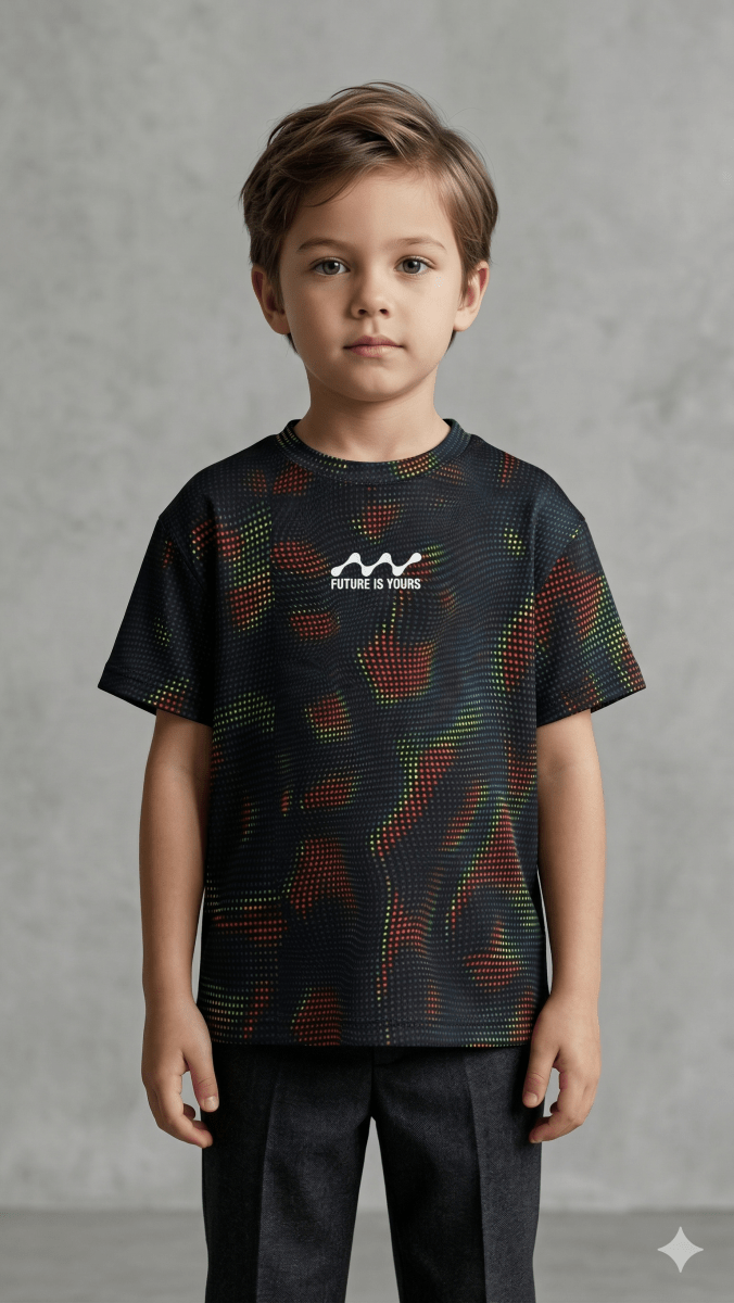 black with multi dots future is yours BG-000453 - boy tshirt