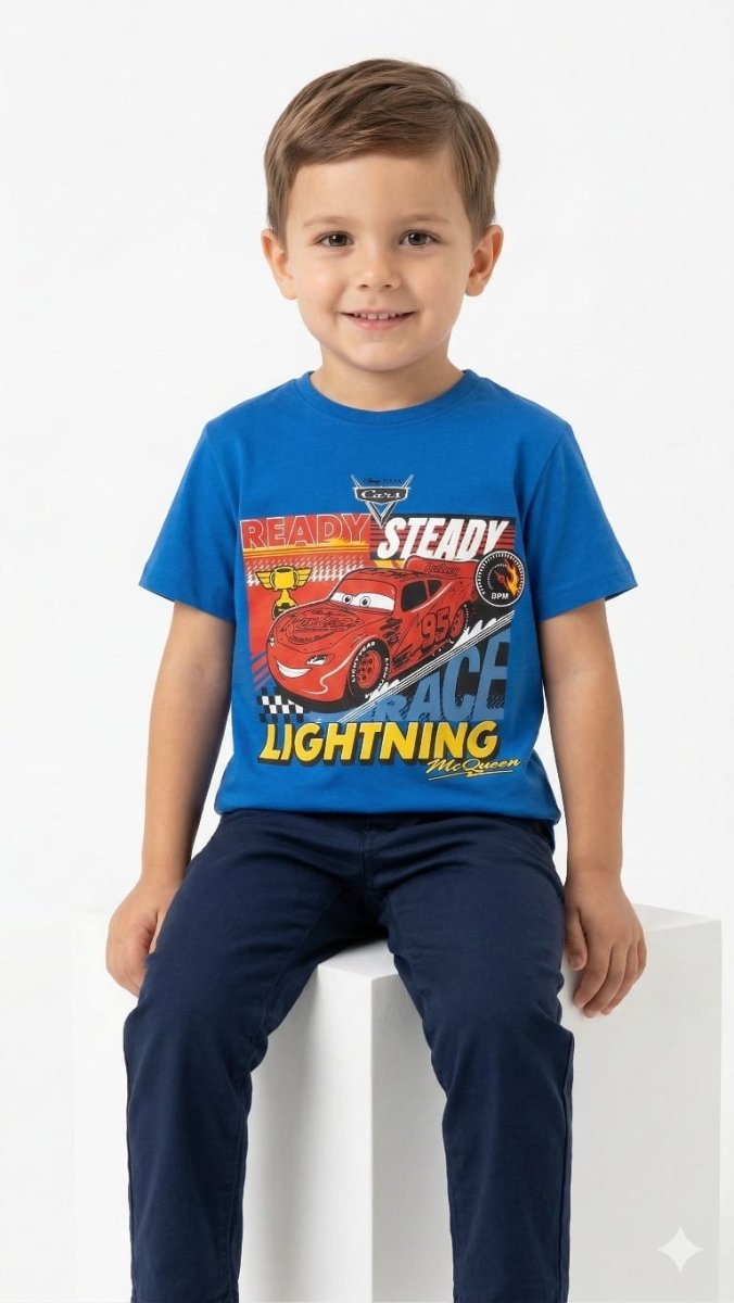 Blue Graphic T-shirt with Ready Steady Lightning (BG-000348) - boy tshirt