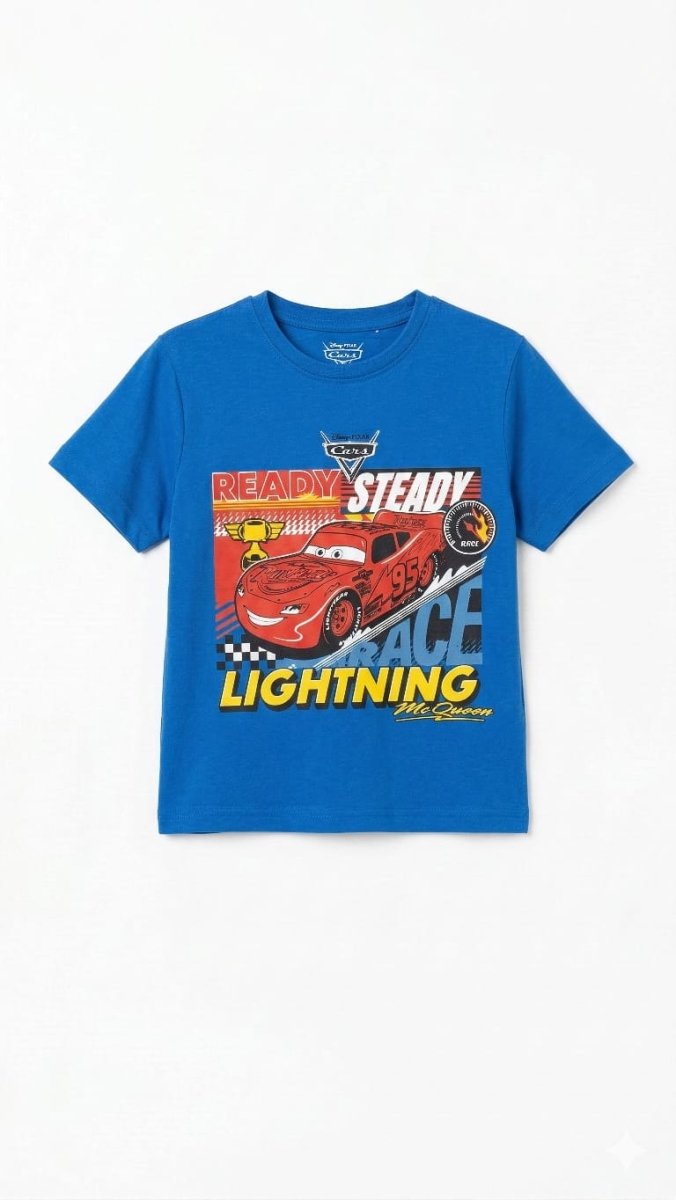 Blue Graphic T-shirt with Ready Steady Lightning (BG-000348) - boy tshirt