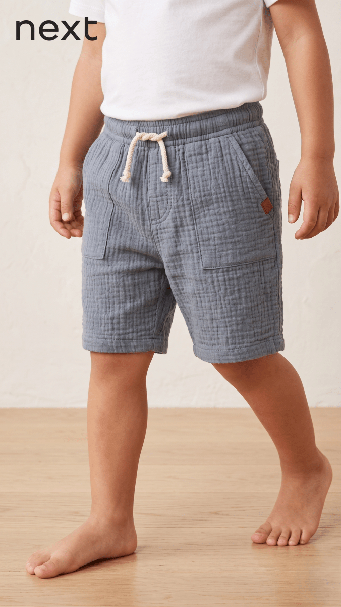 Blue-Grey Textured Shorts Boys (BG-000683) - nikkers