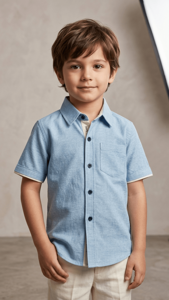 BLUE HALF SLEEVES CASUAL SHIRT WITH FRONT POCKET (BG-000690)
