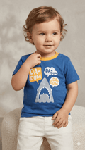 Blue Kids Short Sleeve T-shirt with Shark Graphic Print and saying Da Dum (BG-000429)