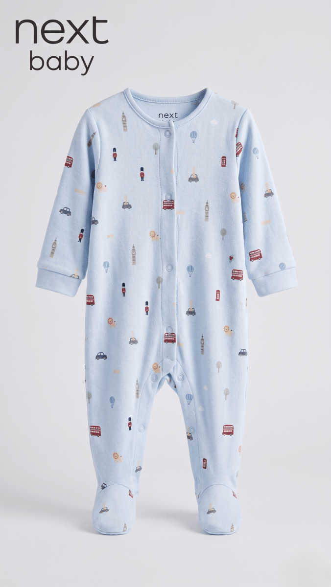 Blue London Icons Print Footed Sleepsuit (BG-000638)