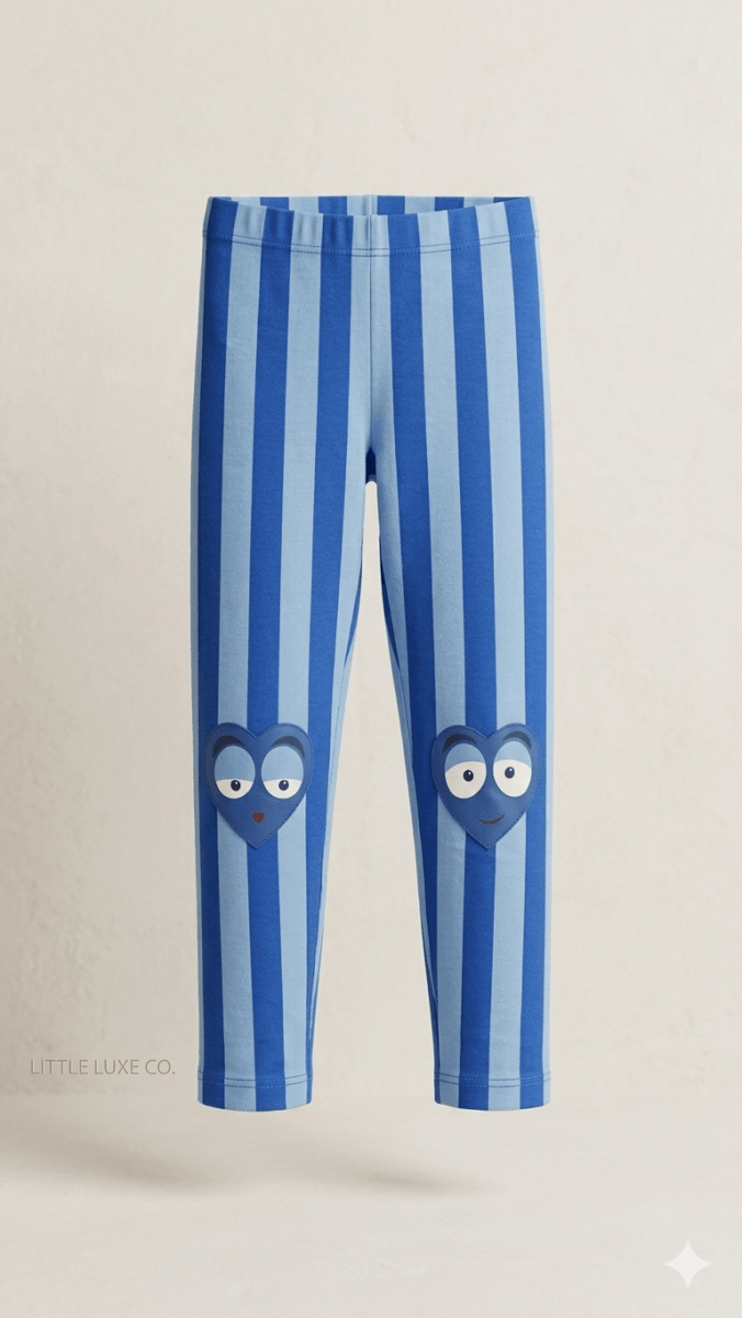 Blue Striped Heart-Eye Leggings (BG-000525) - girl tights