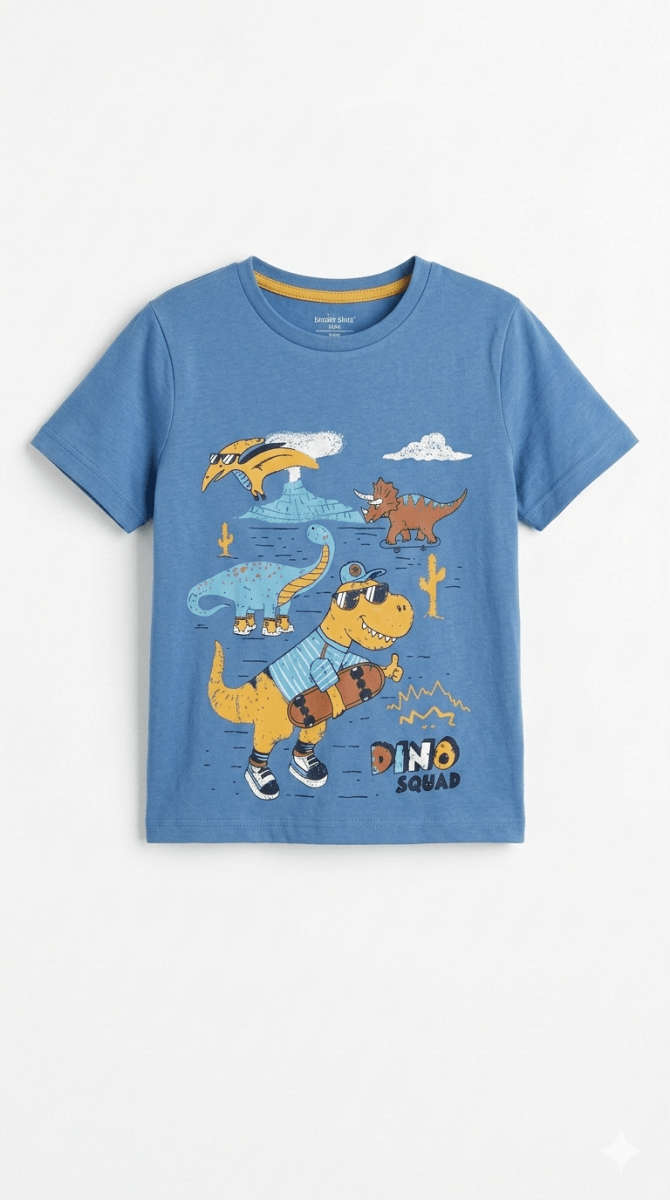 Blue T-Shirt with Dinosaur Graphic Print (BG-000349)
