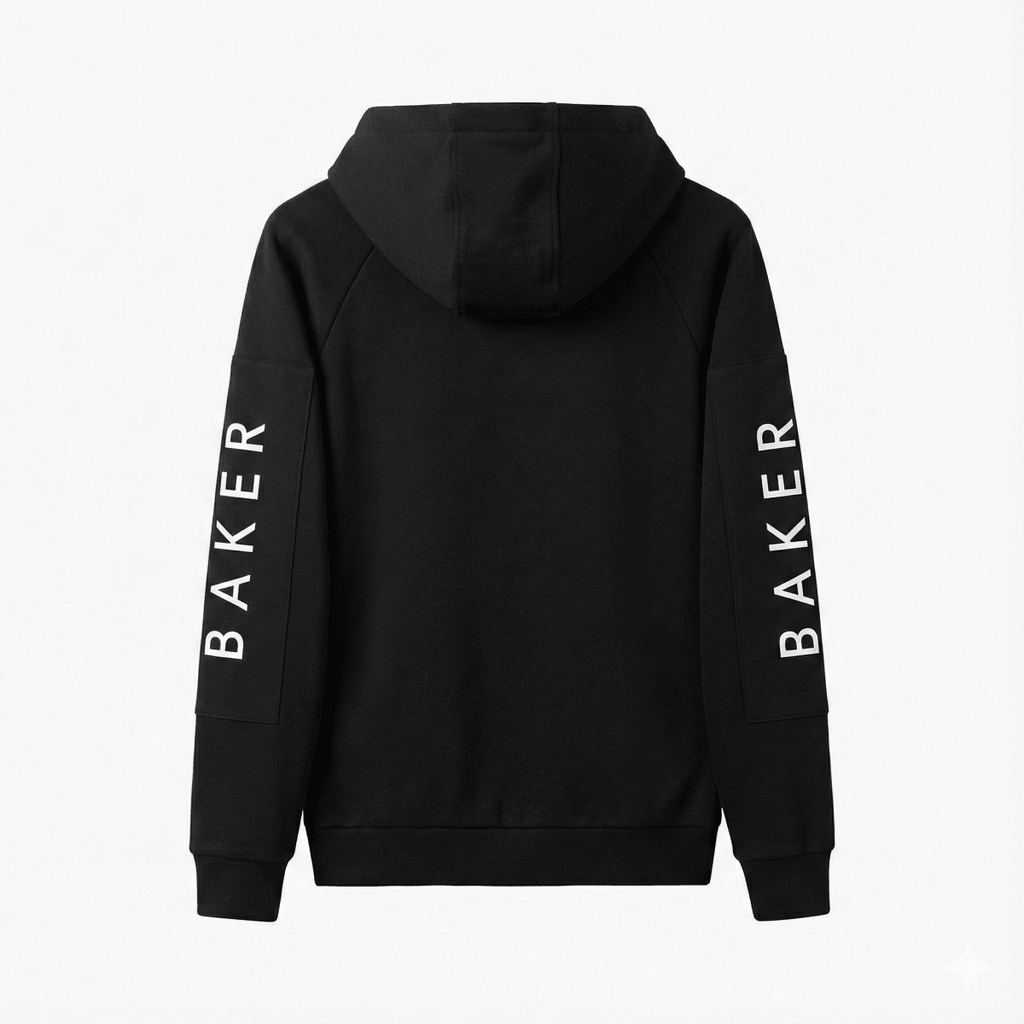 Boy Baker Black Tech-Fleece Zip-Up Hoodie with Sleeve Graphics (BG-000078)
