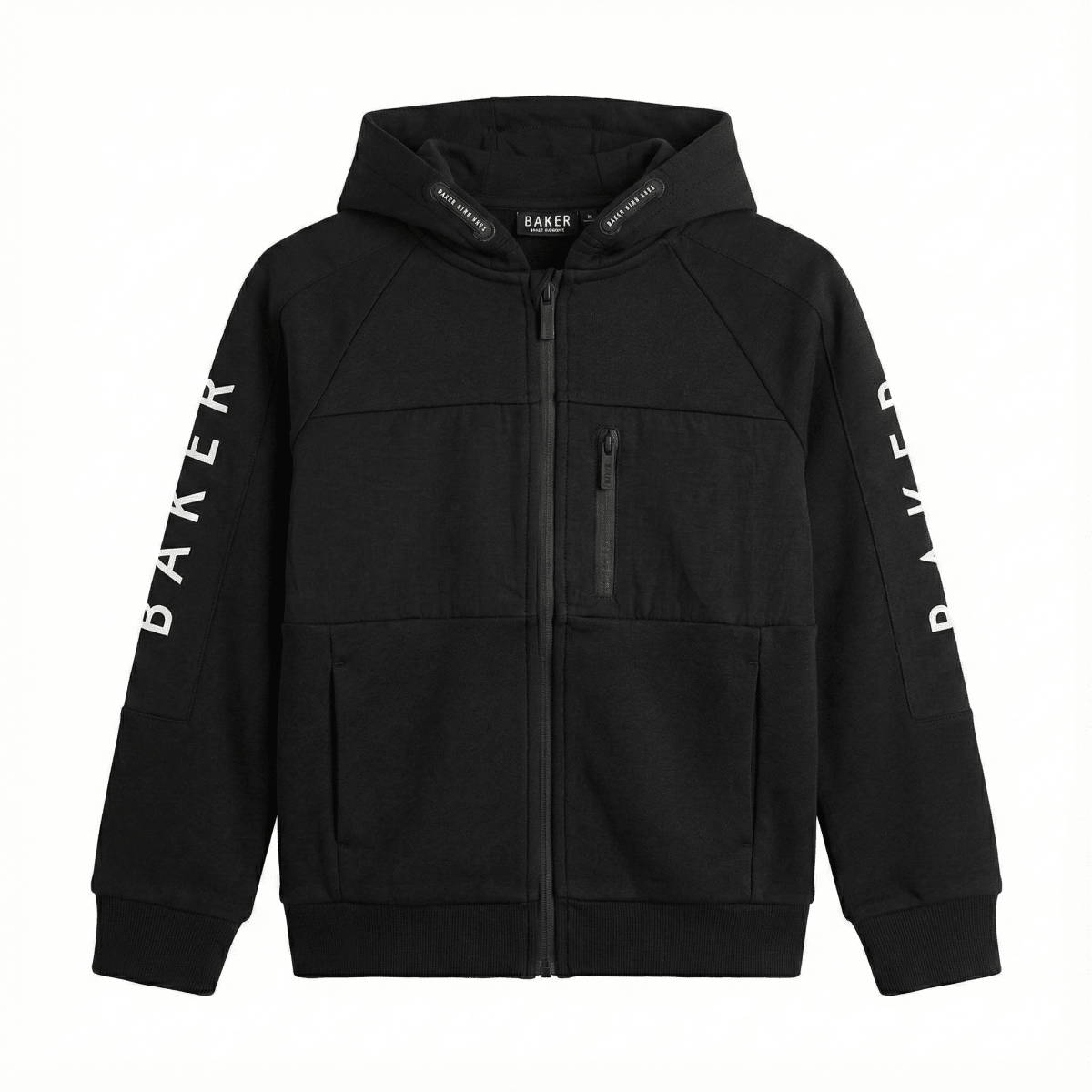 Boy Baker Black Tech-Fleece Zip-Up Hoodie with Sleeve Graphics (BG-000078)