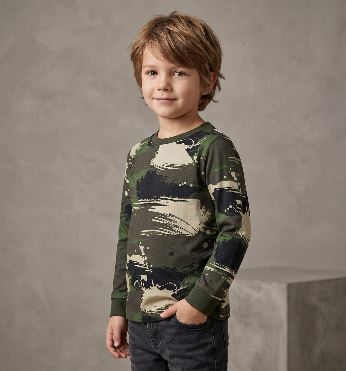 Boys Abstract Camouflage Print Long-Sleeve Casual T-Shirt (BG-000956)