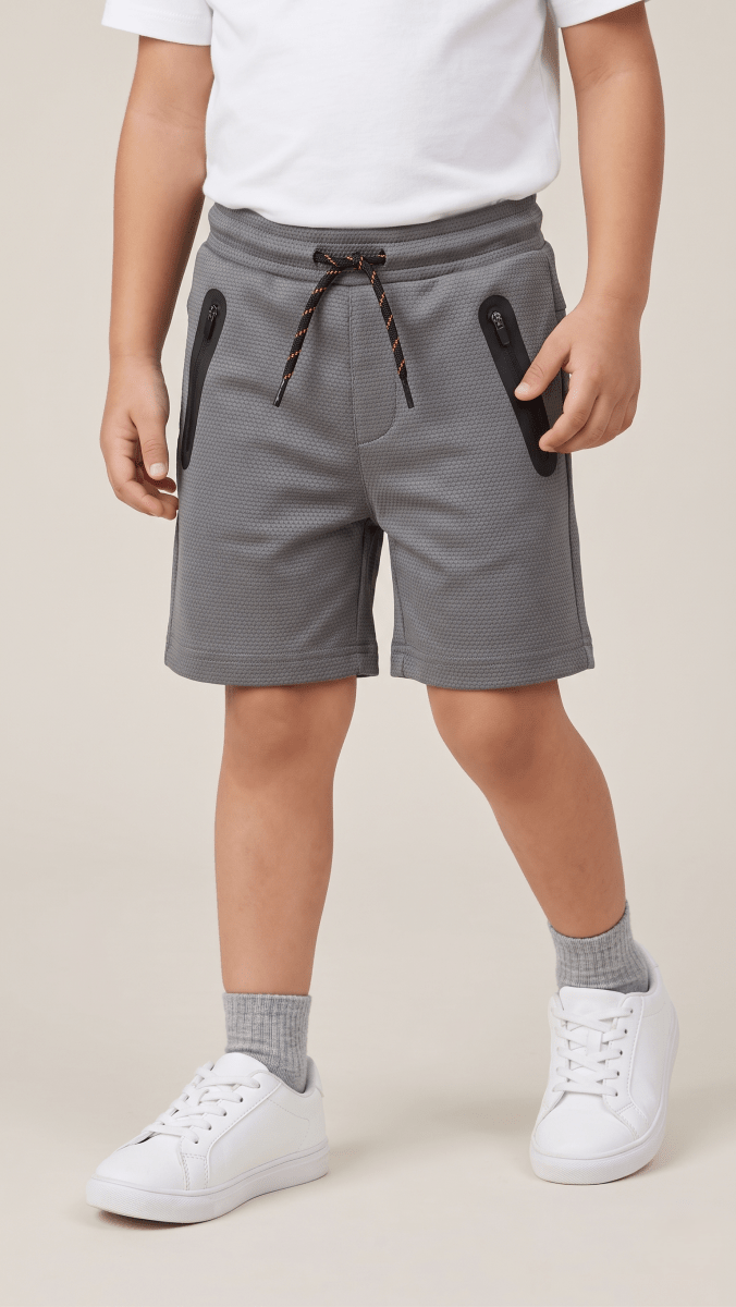 Boys Athletic Performance Shorts Dark Grey Zipper Pocket Activewear (BG-000537) - nikkers