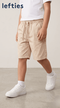Boys Beige Woven Paper Cotton Shorts Lightweight Casual Wear Neutral Color (BG-000557) - nikkers