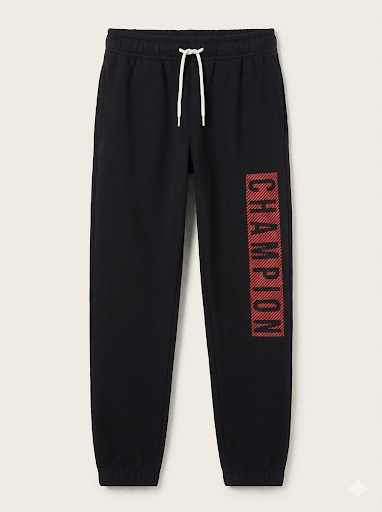 Boys' Black Fleece Joggers with Red Plaid Champion Logo (BG-000010)