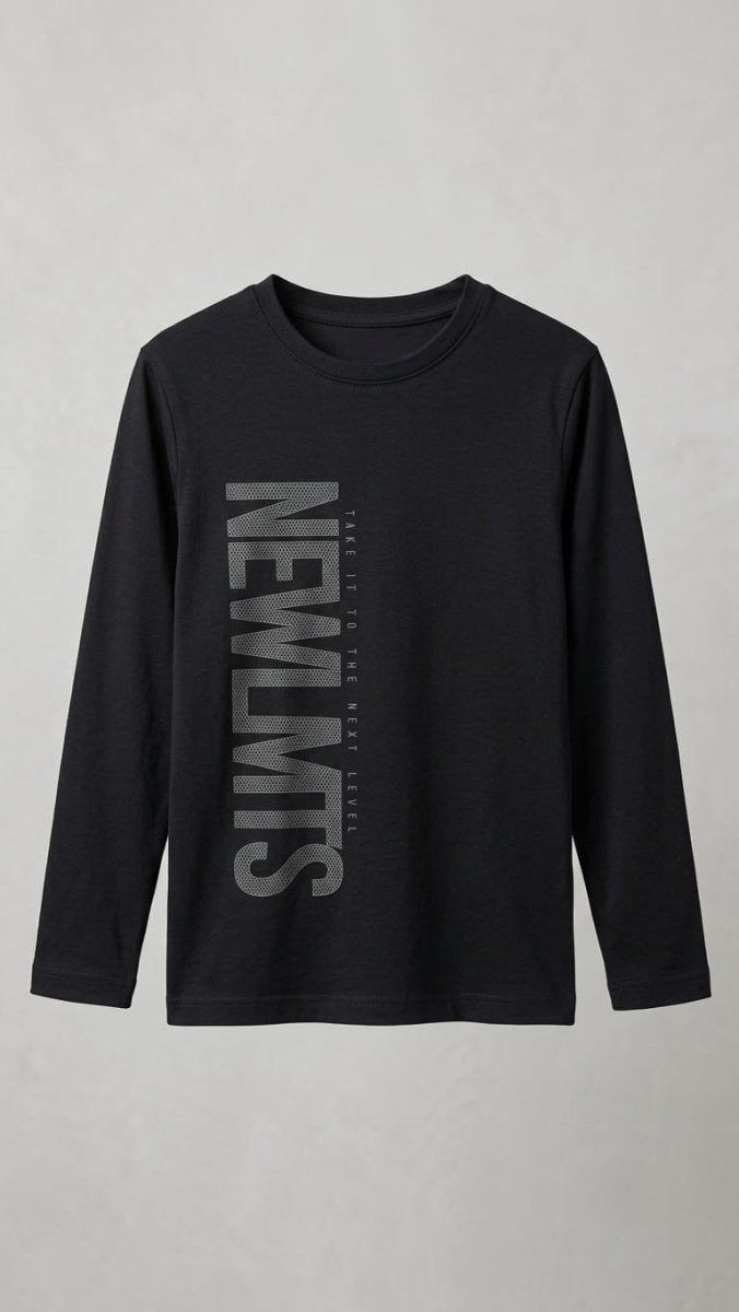 Boys Black "NEWLMTS" Graphic Long-Sleeve T-Shirt (BG-000885)