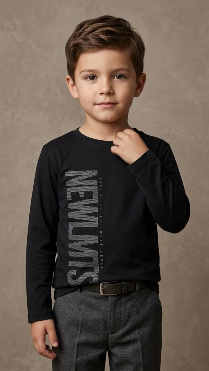 Boys Black "NEWLMTS" Graphic Long-Sleeve T-Shirt (BG-000885)