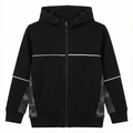 Boys Black Sport Fleece Hoodie with Mesh Side Panels Short/Clean: Black Activewear Zip-Up with White Trim (BG-000080)