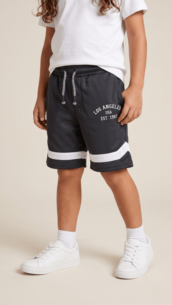Boys Black Sports Shorts LA Print Athletic Casual Summerwear (BG-000536) - nikkers