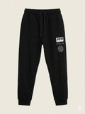 Boys' Black Street-wear Joggers with White Graphic Print (BG-000186)