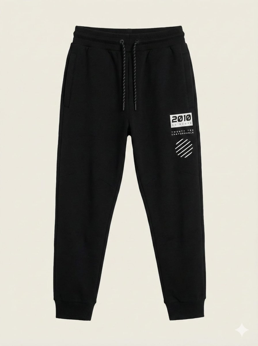 Boys' Black Street-wear Joggers with White Graphic Print (BG-000186)