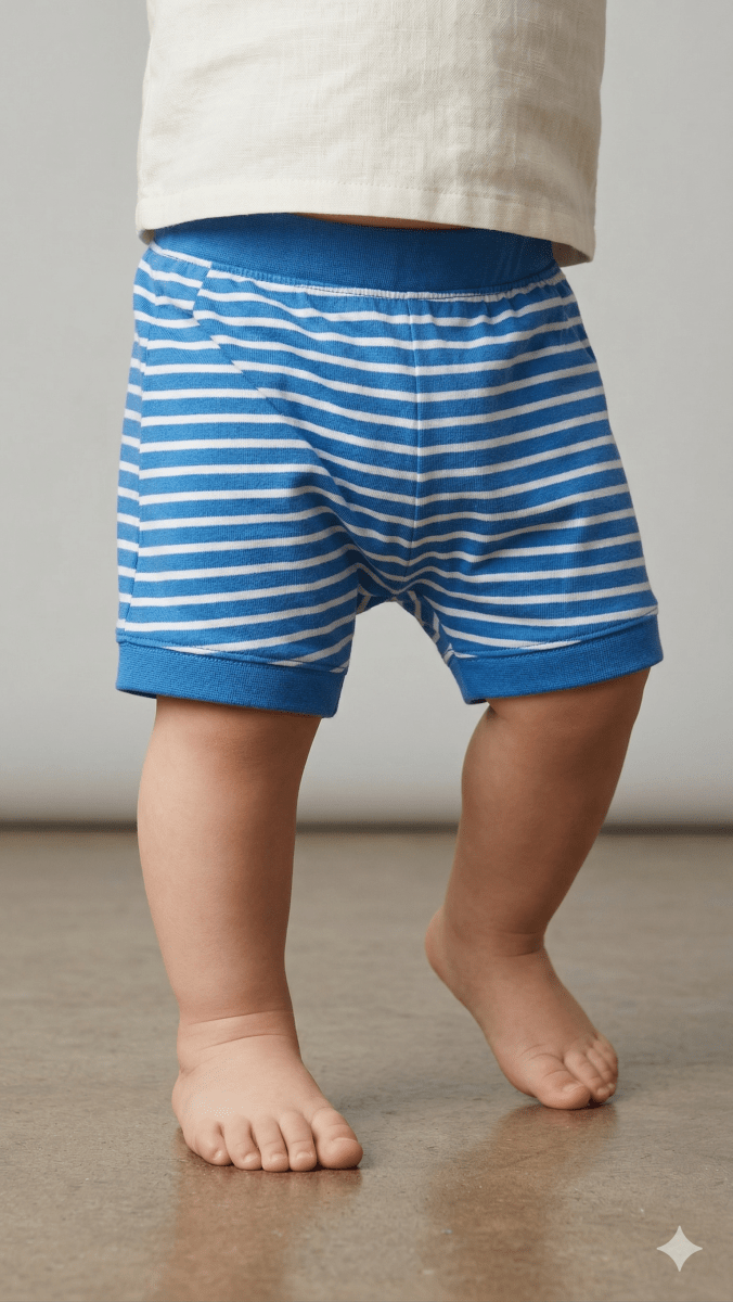 Boys Blue & White Stripe Elastic Waist Shorts – Cut Label (BG-000493)