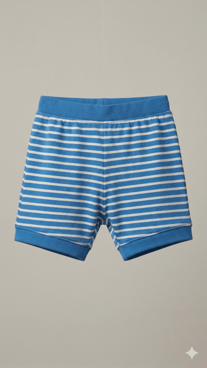 Boys Blue & White Stripe Elastic Waist Shorts – Cut Label (BG-000493)