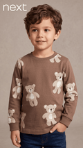 Boys Brown Teddy Bear Print Long Sleeve T-Shirt (BG-000921)