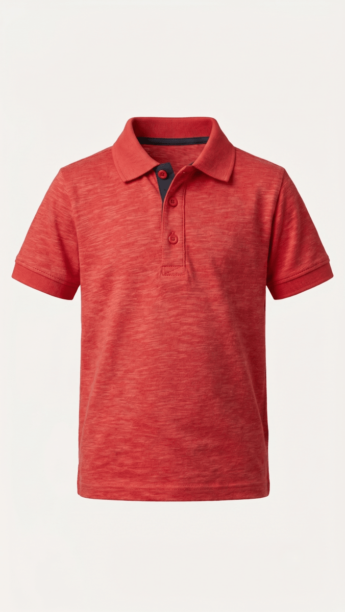 Boys' Classic Short Sleeve Polo Shirt with Contrast Collar - Heather Red (BG-000837) - polo