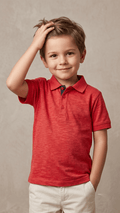 Boys' Classic Short Sleeve Polo Shirt with Contrast Collar - Heather Red (BG-000837) - polo