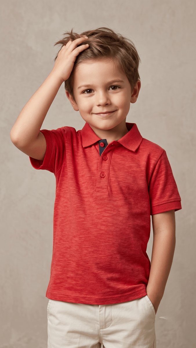 Boys' Classic Short Sleeve Polo Shirt with Contrast Collar - Heather Red (BG-000837) - polo