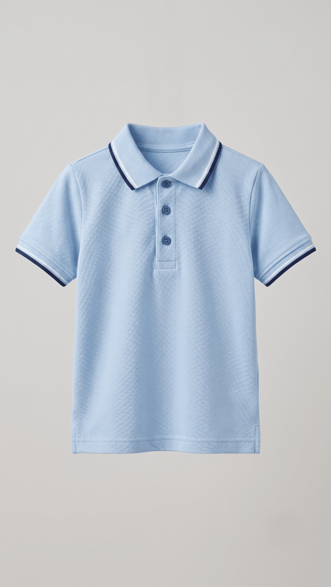Boys' Classic Short Sleeve Polo Shirt with Striped Collar - Light Blue (BG-000845) - polo