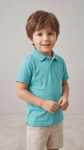 Boys' Classic Slub Cotton Short Sleeve Polo Shirt - Light Teal (BG-000838) - polo