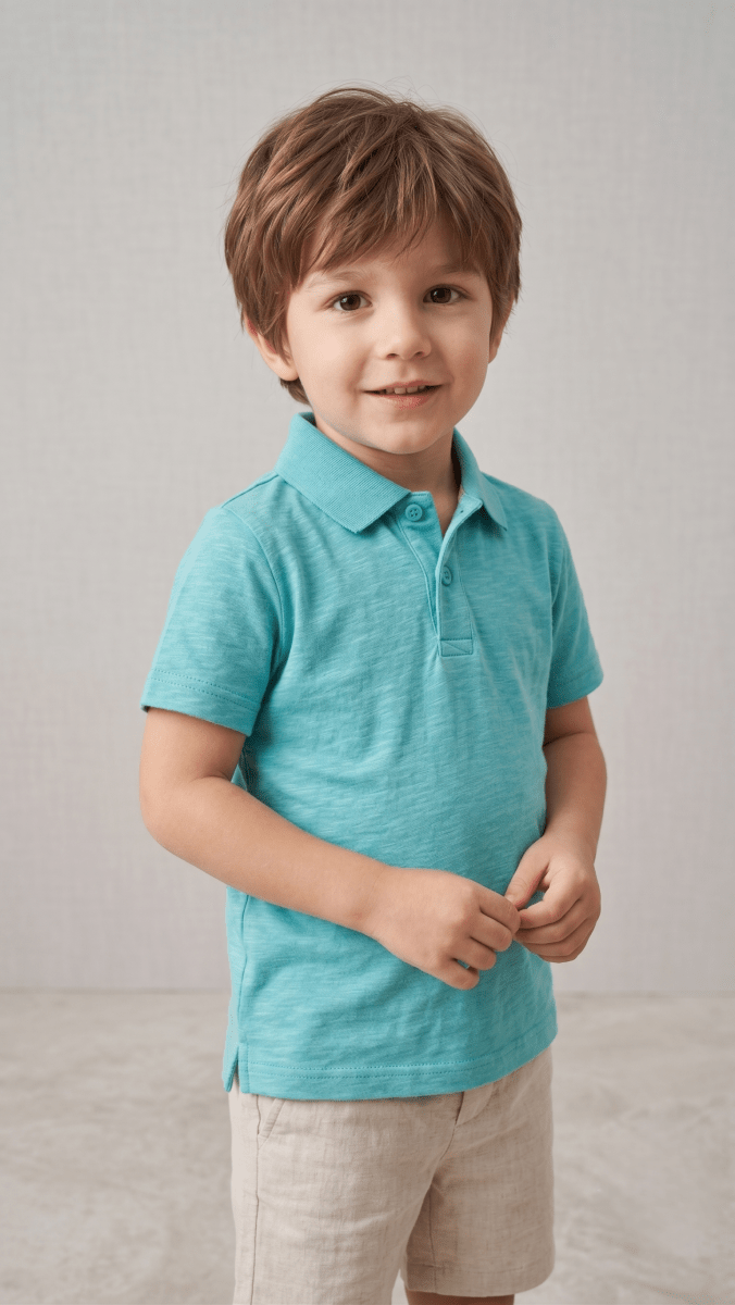Boys' Classic Slub Cotton Short Sleeve Polo Shirt - Light Teal (BG-000838) - polo