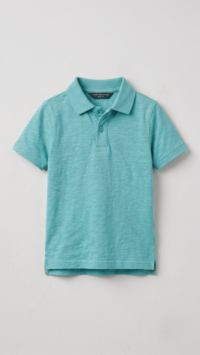 Boys' Classic Slub Cotton Short Sleeve Polo Shirt - Light Teal (BG-000838) - polo