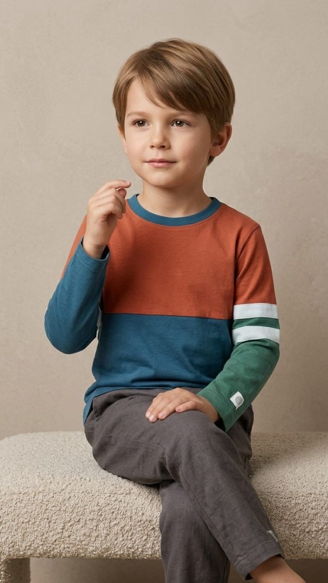Boys Color-Block Long-Sleeve T-Shirt with Athletic Stripes (BG-000882)