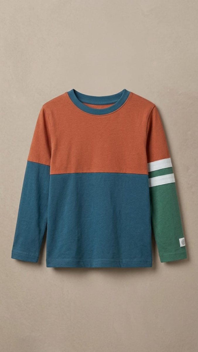 Boys Color-Block Long-Sleeve T-Shirt with Athletic Stripes (BG-000882)