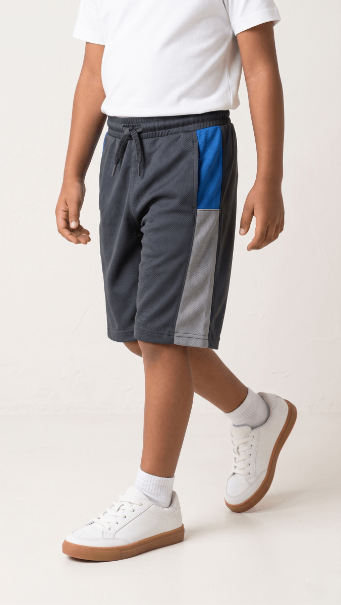 Boys Colorblock Sports Shorts Breathable Activewear Grey Blue (BG-000544)