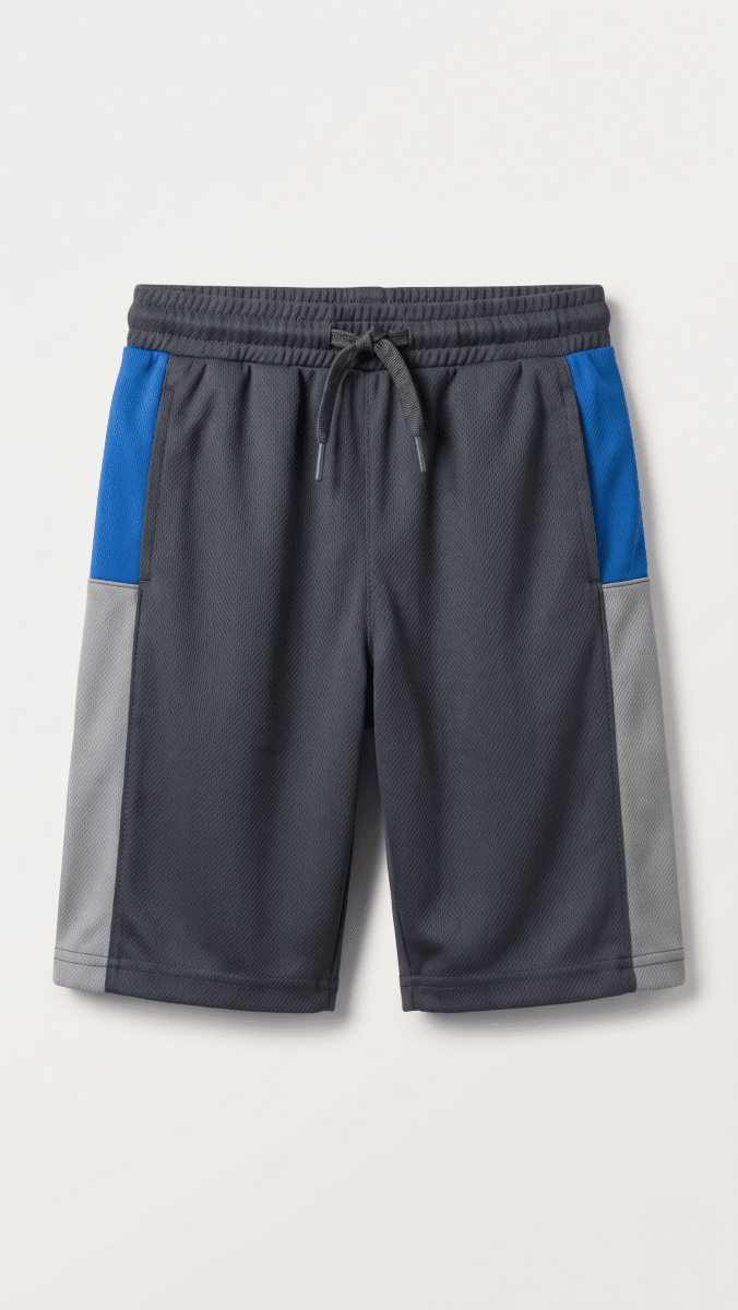 Boys Colorblock Sports Shorts Breathable Activewear Grey Blue (BG-000544)