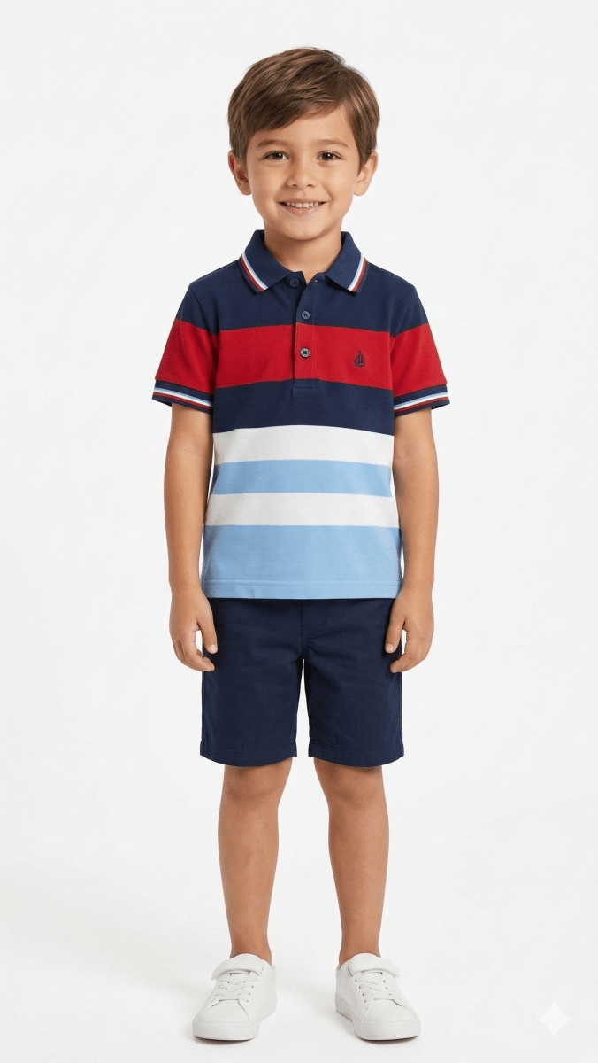 Boys Colorblock Striped Polo Shirt (BG-000410) - polo