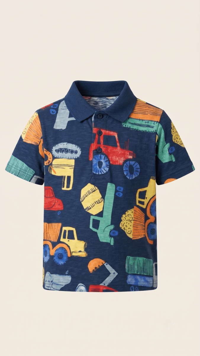 Boys' Construction Vehicle All-Over Print Polo Shirt - Navy Multi (BG-000843) - polo