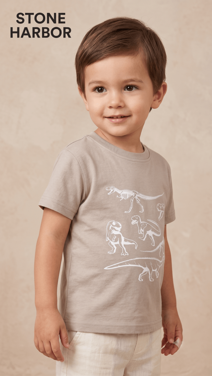 Boys' Dinosaur Fossil Graphic Tee - Light Beige (BG-000850) - boy tshirt