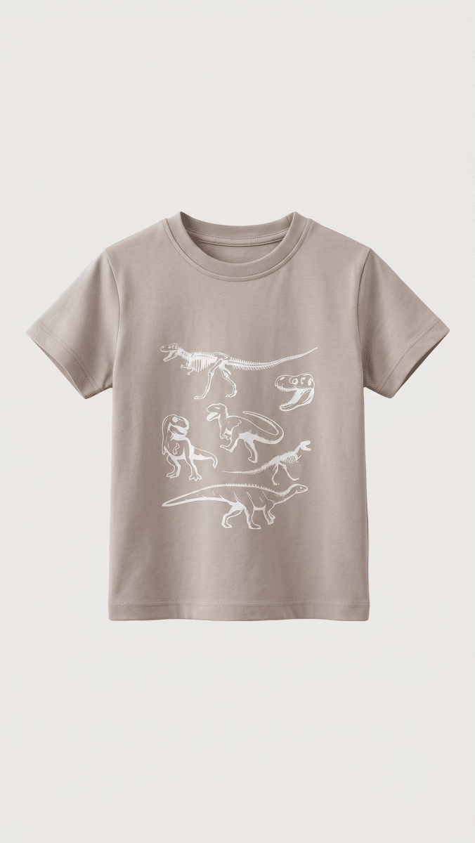Boys' Dinosaur Fossil Graphic Tee - Light Beige (BG-000850) - boy tshirt